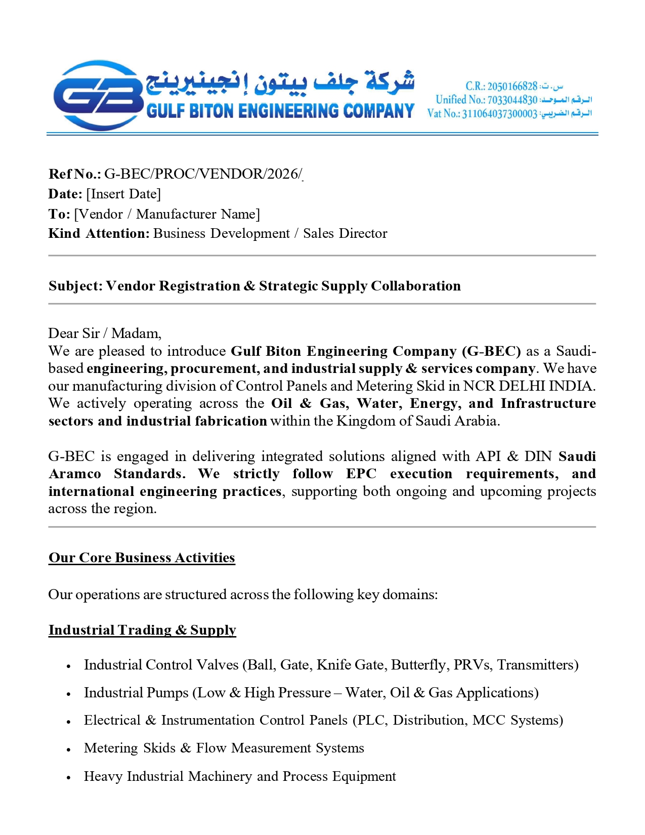 Vendor Letter Page 1